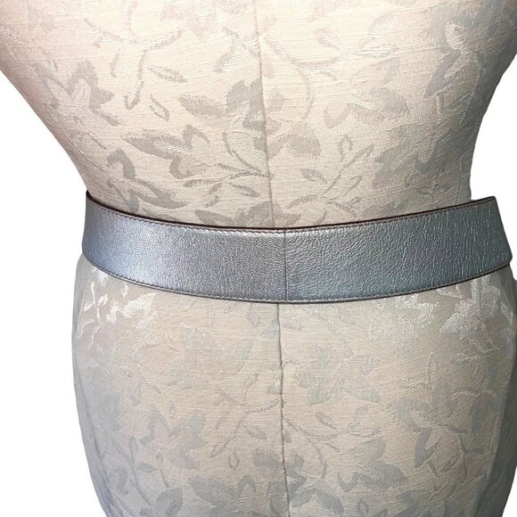 Dolce & Gabbana Womens Leather Logo Plate Belt Size 32 Silver Gold Made In Italy main image 9